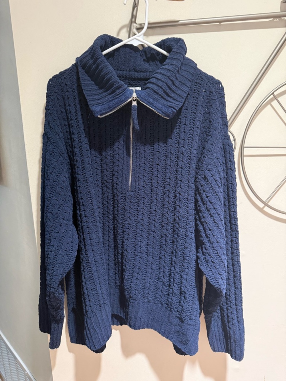 Aerie Women’s Chunky Oversized Navy Half-Zip Cable-Knit Sweater Size XXL